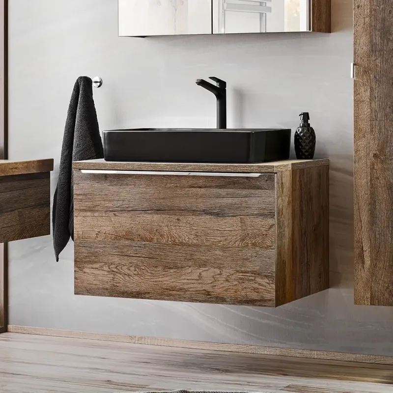 Comad Santa Fe badkamermeubel 80cm met zwarte waskom eiken bruin Lage Prijs