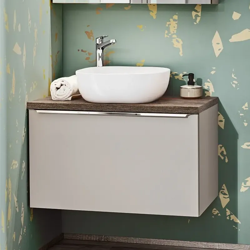 Comad Santa Fe badkamermeubel 80cm met witte waskom taupe eiken Seizoensaanbieding
