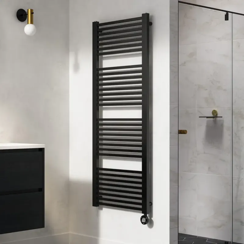 Beperkt Aanbod Instamat Rim elektrische handdoekradiator met zwarte thermostaat 170x60cm zwart mat 1000W