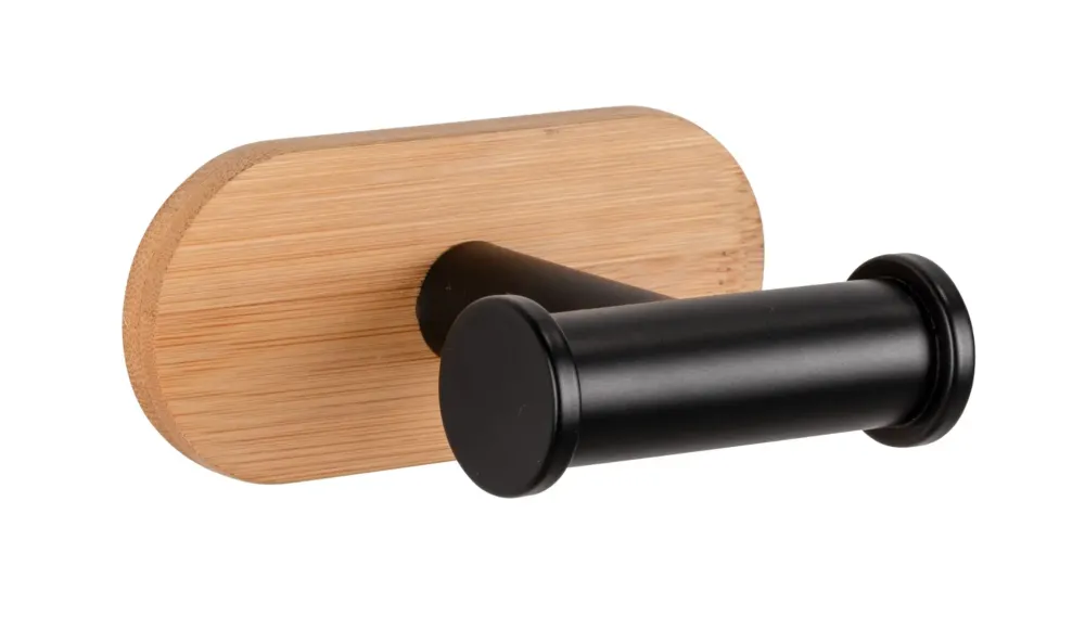 Wenko Orea Turbo-Loc Bamboo handdoekhaak dubbel zwart mat Uitverkoop