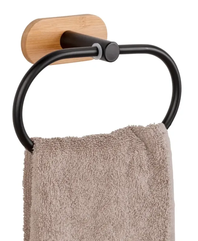 Wenko Orea Turbo-Loc Bamboo handdoekring zwart mat Dagaanbieding