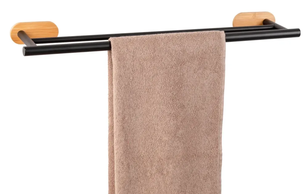 Direct Beschikbaar Wenko Orea Turbo-Loc Bamboo handdoekhouder duo zwart mat