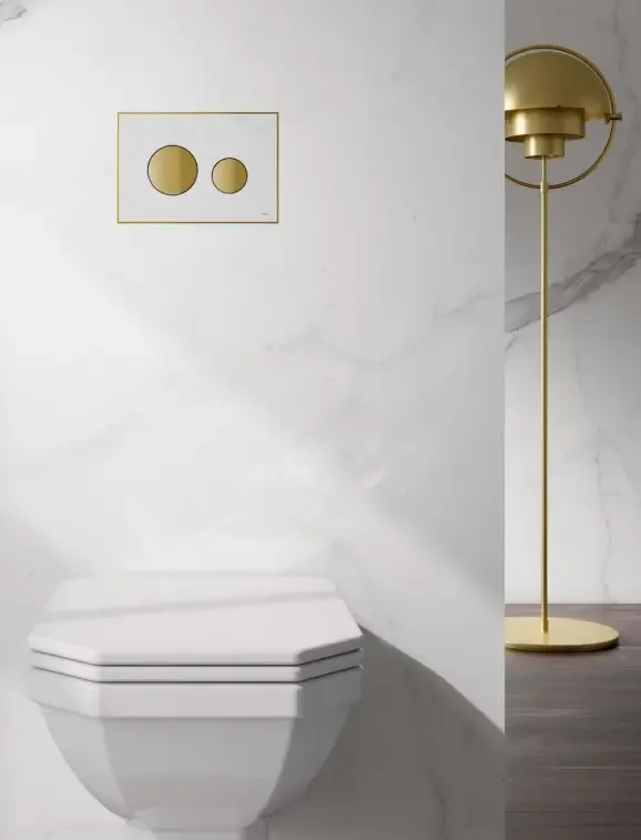 Merkproduct TECE Loop Modulair drukplaat marmer wit met toetsen goud