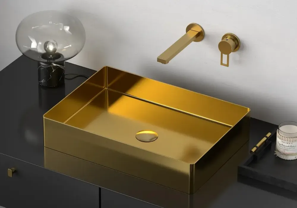 Direct Beschikbaar Sapho Aurum waskom zonder kraangat 50x35cm goud mat