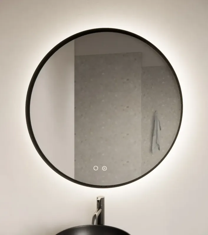 Gliss Design Athena ronde spiegel mat zwart 70cm met verlichting en verwarming Populair