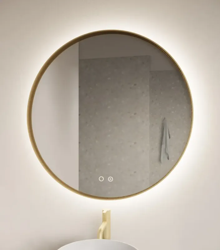 Uitverkoop Gliss Design Athena ronde spiegel mat goud 120cm met verlichting en verwarming