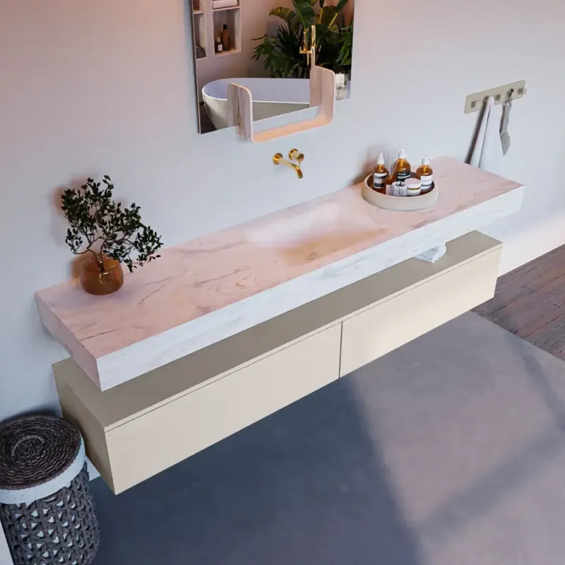 Shop Nu Mondiaz Alan DLux badmeubel 200cm linen 2 lades met wastafel ostra midden zonder kraangat
