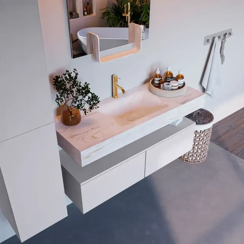 Voordeelprijs Mondiaz Alan DLux badmeubel 120cm cale 2 lades met wastafel ostra midden 1 kraangat
