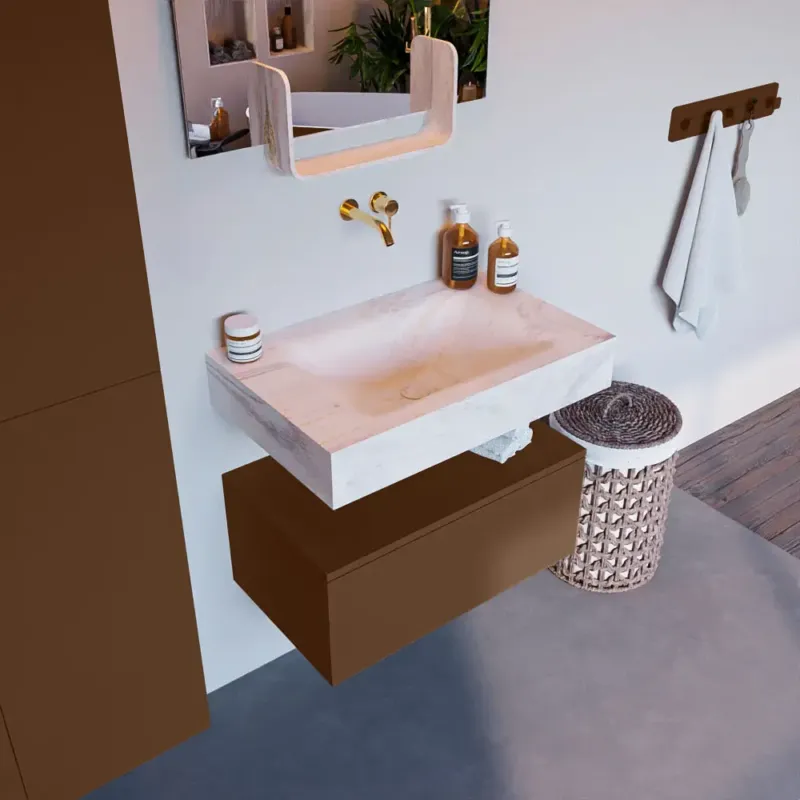 Populair Mondiaz Alan DLux badmeubel 70cm rust 1 lade met wastafel ostra midden zonder kraangat