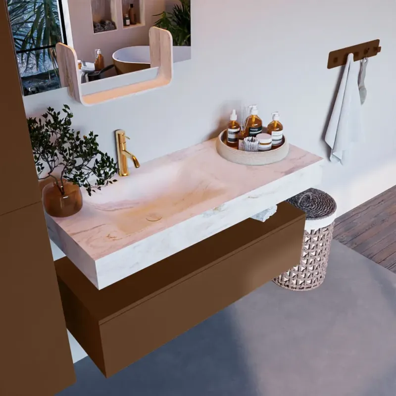 Veilige Betaling Mondiaz Alan DLux badmeubel 110cm rust 1 lade met wastafel ostra links 1 kraangat