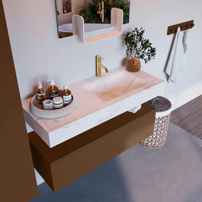 Aanbieding Mondiaz Alan DLux badmeubel 110cm rust 1 lade met wastafel ostra rechts 1 kraangat