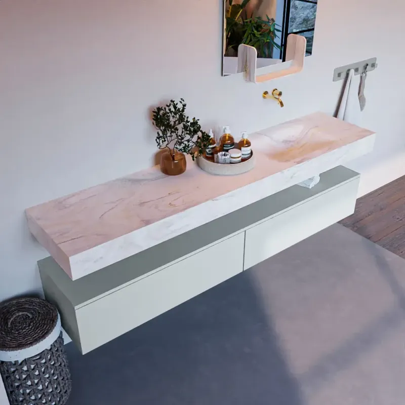 Veilige Betaling Mondiaz Alan DLux badmeubel 200cm clay 2 lades met wastafel ostra rechts zonder kraangat