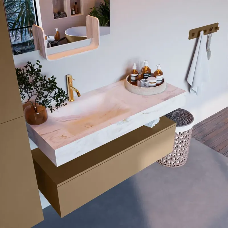 Shop Nu Mondiaz Alan DLux badmeubel 110cm oro 1 lade met wastafel ostra links 1 kraangat
