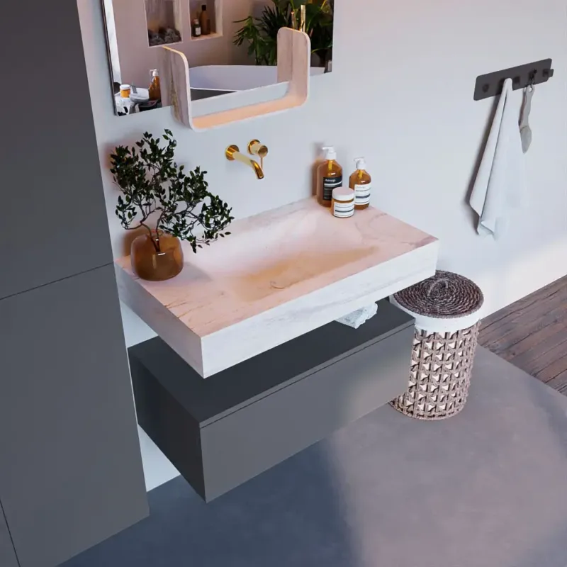 Voordeelprijs Mondiaz Alan DLux badmeubel 80cm plata 1 lade met wastafel ostra midden zonder kraangat