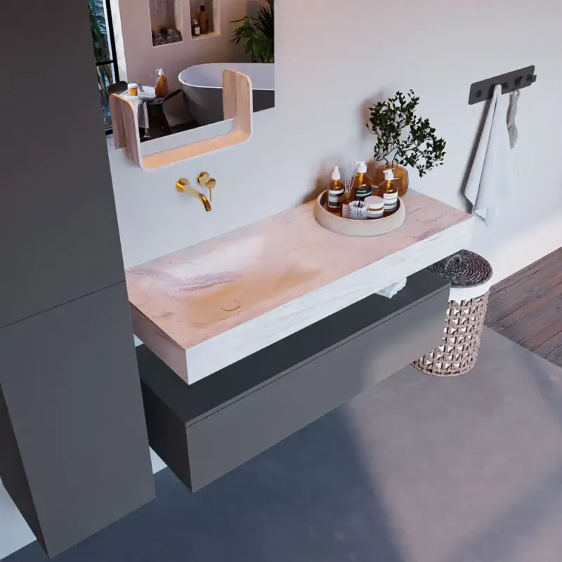 Speciale Aanbieding Mondiaz Alan DLux badmeubel 120cm plata 1 lade met wastafel ostra links zonder kraangat