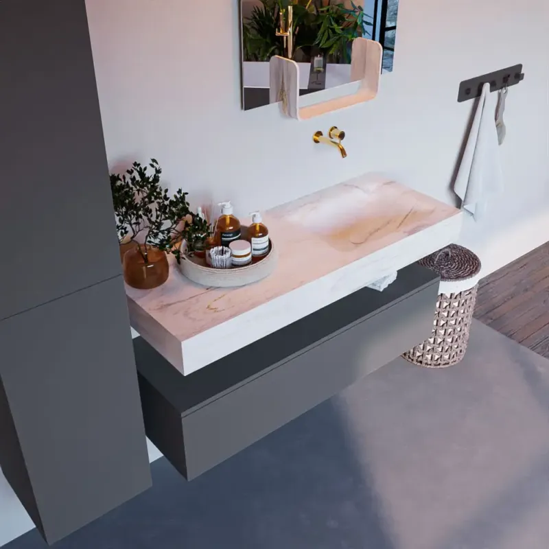 Tijdelijk Beschikbaar Mondiaz Alan DLux badmeubel 120cm plata 1 lade met wastafel ostra rechts zonder kraangat