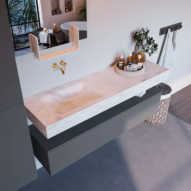 Tijdelijk Beschikbaar Mondiaz Alan DLux badmeubel 150cm plata 1 lade met wastafel ostra links zonder kraangat