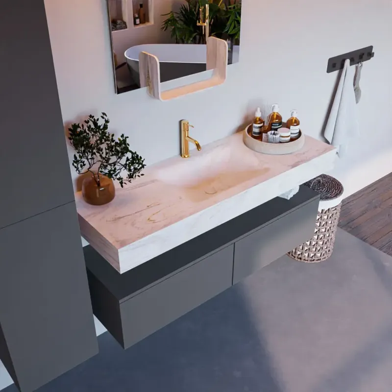 Nieuw Mondiaz Alan DLux badmeubel 130cm plata 2 lades met wastafel ostra midden 1 kraangat