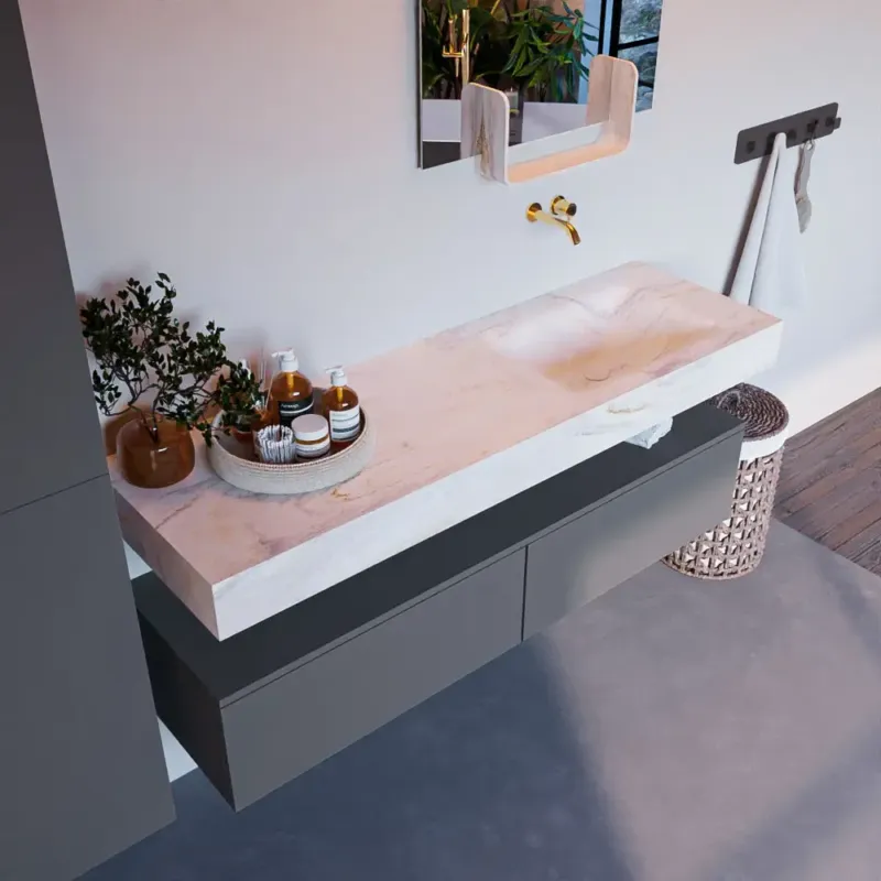 Speciale Aanbieding Mondiaz Alan DLux badmeubel 150cm plata 2 lades met wastafel ostra rechts zonder kraangat
