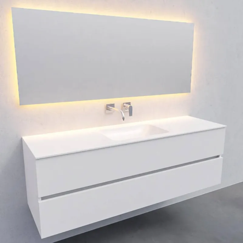 Badkamermeubel Solid Surface AQS Oslo 150x46 cm Midden Mat Wit (zonder kraangaten) Seizoensaanbieding