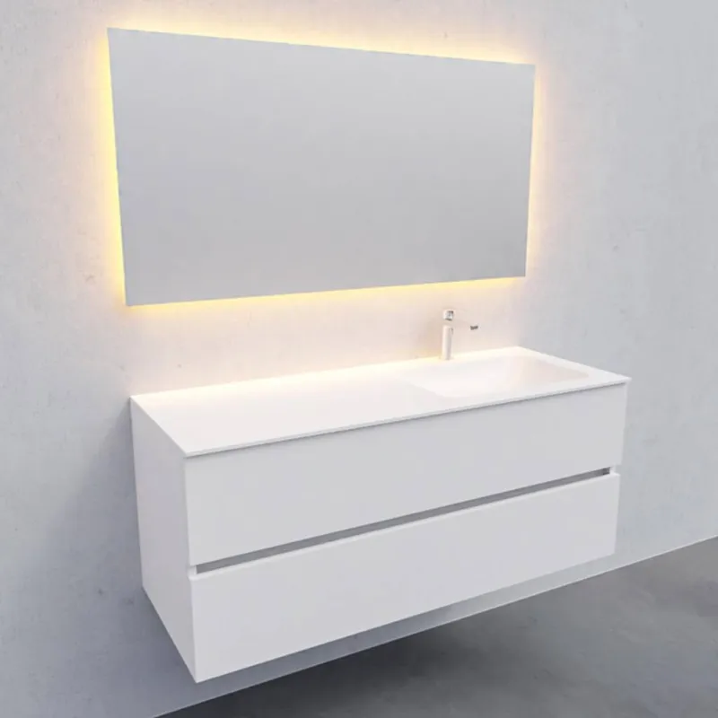 Badkamermeubel Solid Surface AQS Oslo 120x46 cm Rechts Mat Wit (met 1 kraangat) Premium