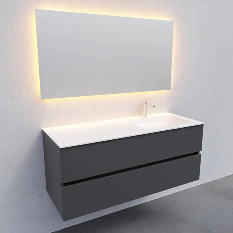 Badkamermeubel Solid Surface AQS Oslo 120x46 cm Rechts Mat Antraciet (met 1 kraangat) Tijdelijk Beschikbaar