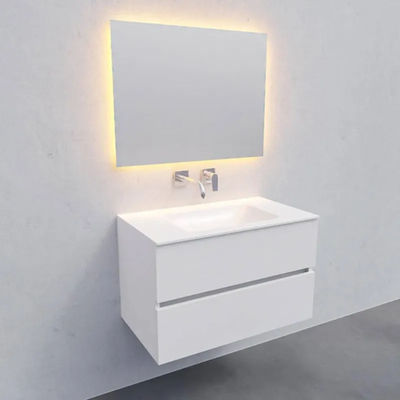Badkamermeubel Solid Surface AQS Oslo 80x46 cm Mat Wit (zonder kraangaten) Finale Uitverkoop