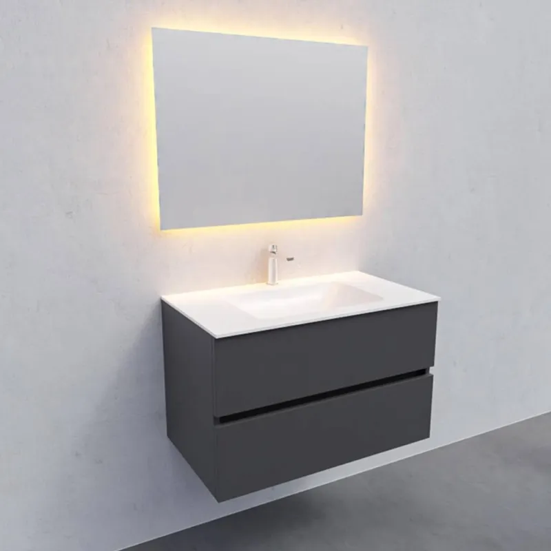 Betaalbaar Badkamermeubel Solid Surface AQS Oslo 80x46 cm Mat Antraciet (met 1 kraangat)