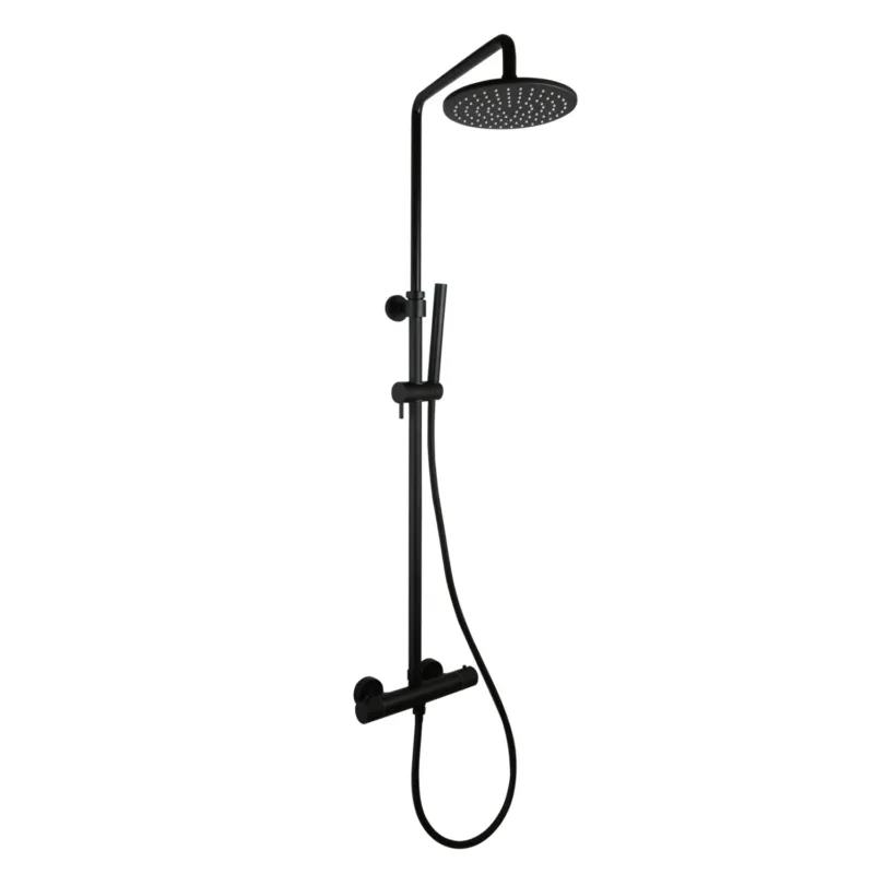 Regendoucheset Opbouw Sanilux Blair Thermostatisch Geribbelde Knop Douchekop 25 cm Mat Zwart Betrouwbaar